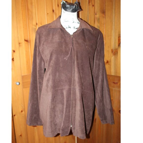 Joanna Petite Zipped Velor Jacket Choclate Brown SIze PM - Picture 2 of 7